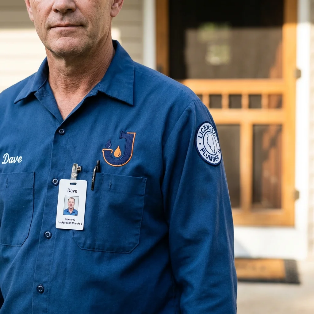 Licensed plumber showing ID badge in Los Alamos, NM
